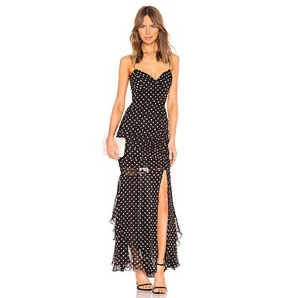 NICHOLAS Silk Chiffon Polka Dot Ruched Maxi Dress Gown NEW - XS